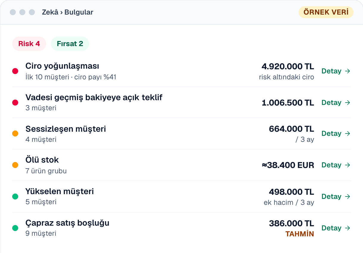 PULS ekranı: kâr sızıntısı haritası, örnek veriyle