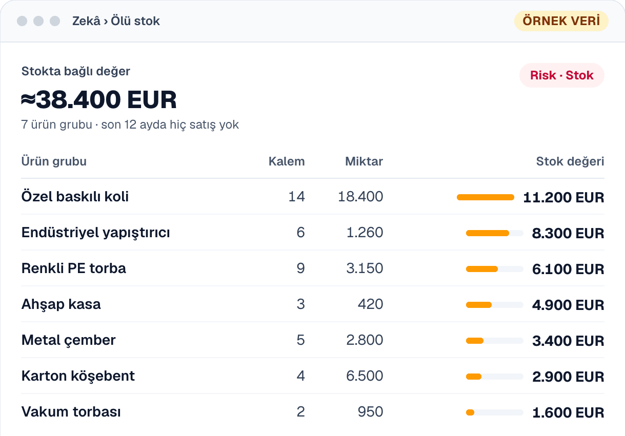 PULS ekranı: ölü stok, örnek veriyle