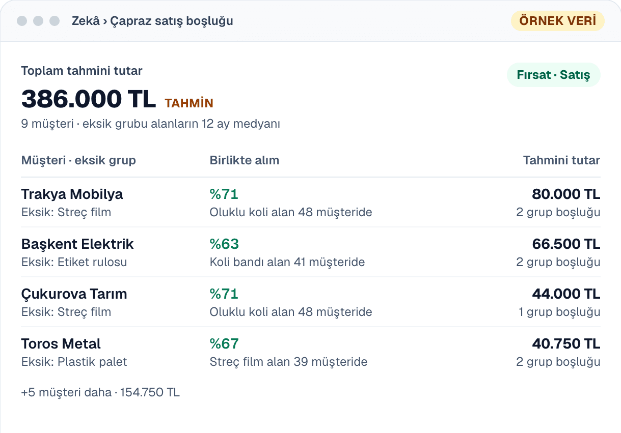 PULS ekranı: çapraz satış fırsatı, örnek veriyle